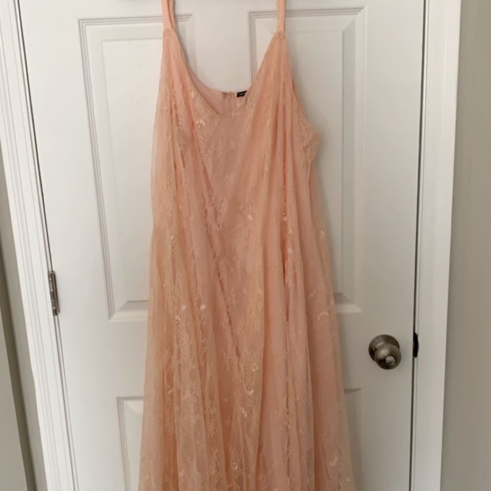 Pink lace trapeze dress